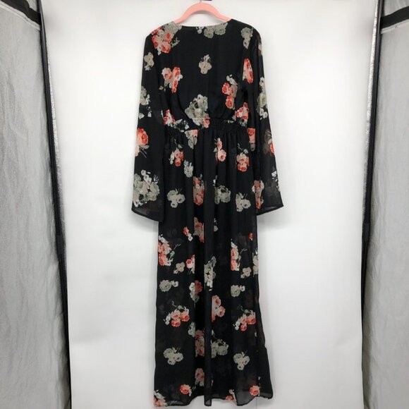 MINKPINK Black Floral V-Neck Long Sheer Sleeve Maxi Dress size XS - Picture 2 of 14